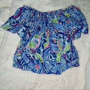 Lilly Pulitzer Off-the-Shoulder Shirt with Short Sleeves, Size Large